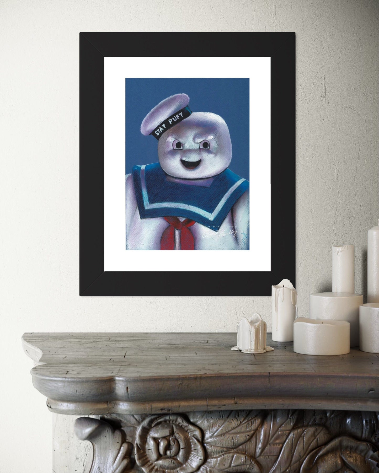 ChantalLauraHandley ORIGINAL ARTWORK Stay Puft marshmallow man! - Original Pastel Artwork