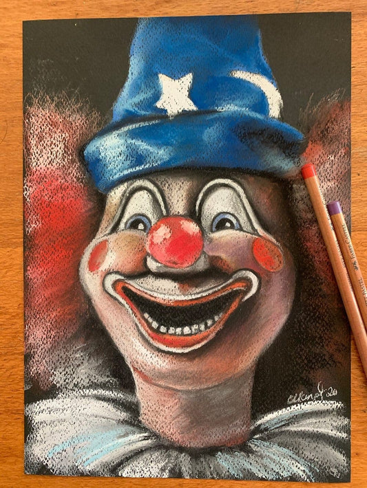 POLTERGEIST - Clown Doll - Original Pastel Artwork ChantalLauraHandley